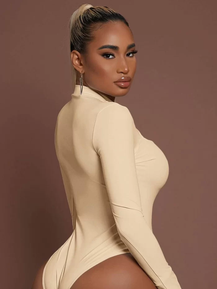 SHEIN Solid Cut Out Mock Neck Bodysuit - Image 2