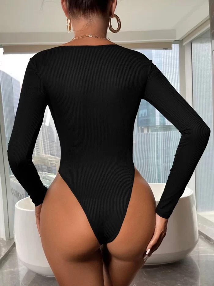 Sweetheart Neck Ribbed Knit Bodysuit - Image 2