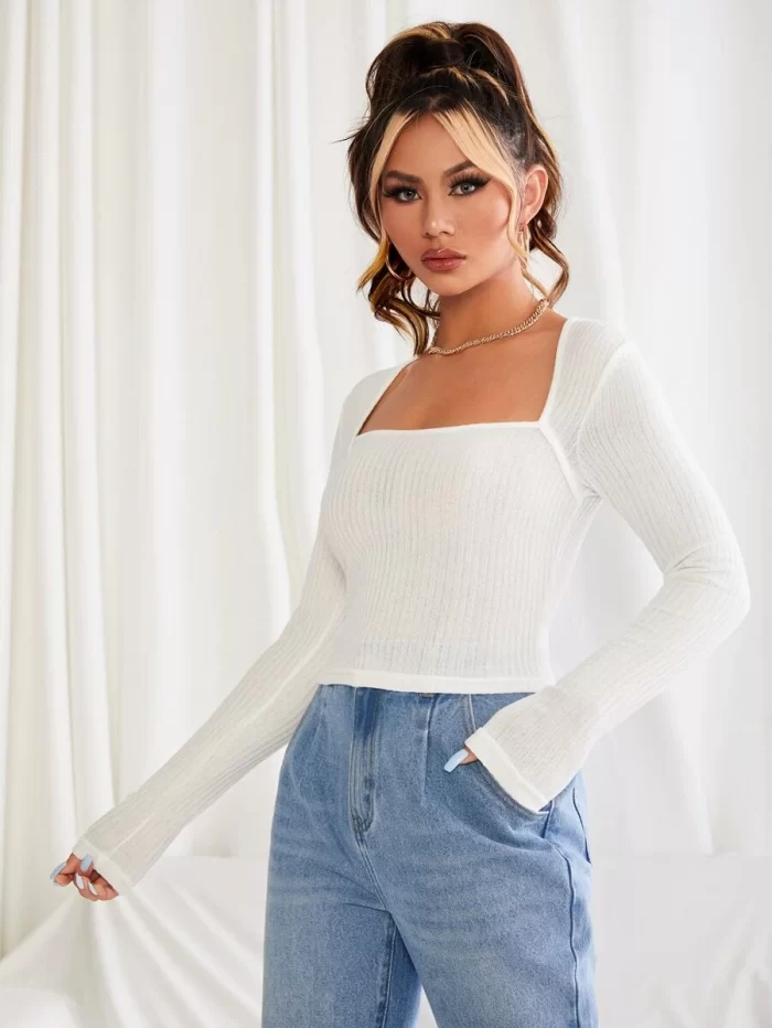 SHEIN Square Neck Rib-knit Top - Image 5