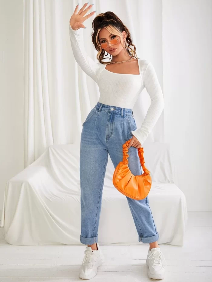 SHEIN Square Neck Rib-knit Top - Image 4