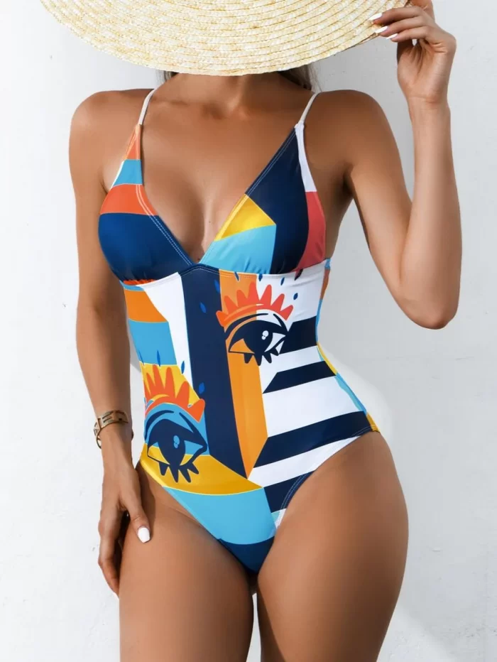 EMERY ROSE Geo & Eyes Print One Piece Swimsuit