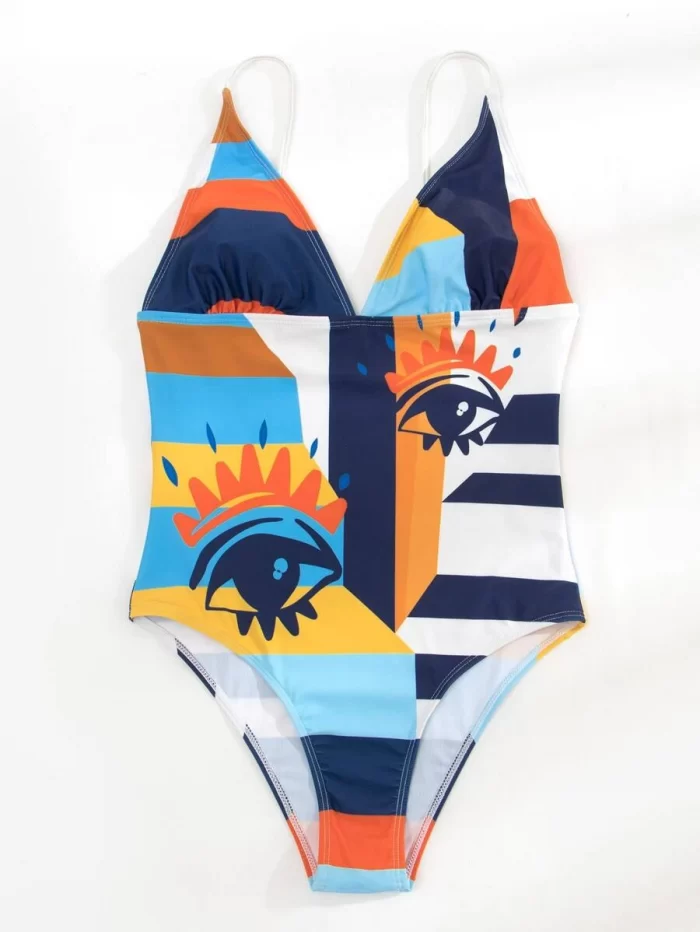 EMERY ROSE Geo & Eyes Print One Piece Swimsuit - Image 3