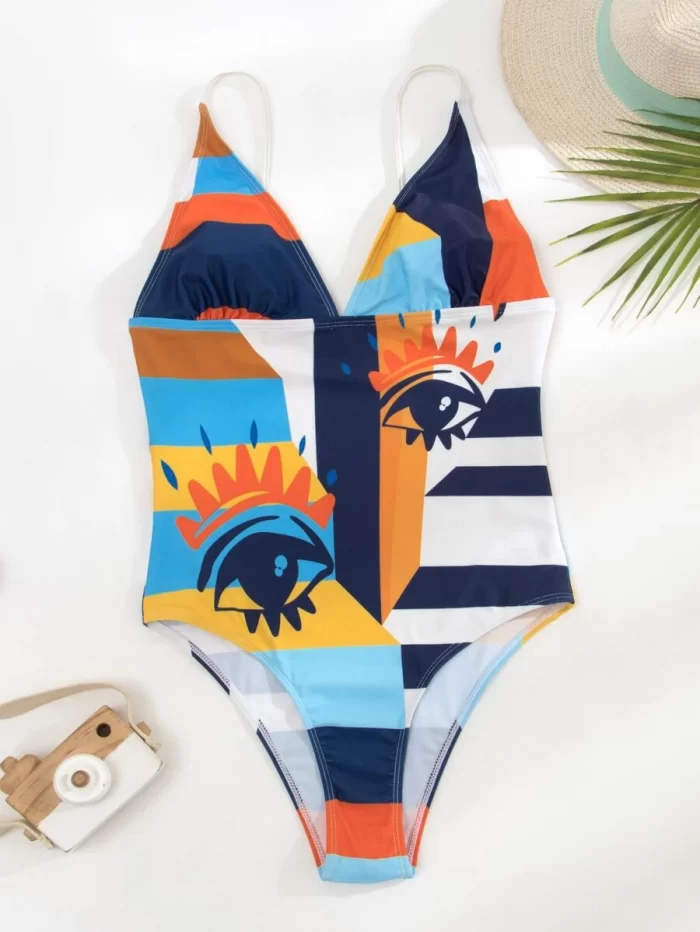 EMERY ROSE Geo & Eyes Print One Piece Swimsuit - Image 5