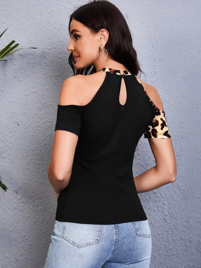 SHEIN Leopard Print Cold Shoulder Tee - Image 2