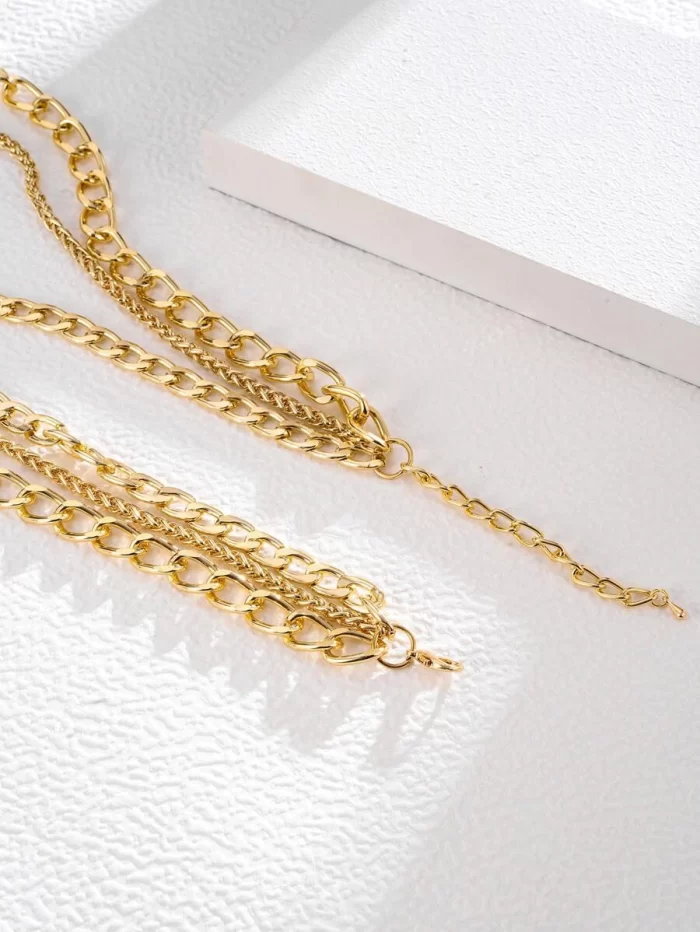 14K Gold Plated Lock Charm Layered Necklace - Image 4