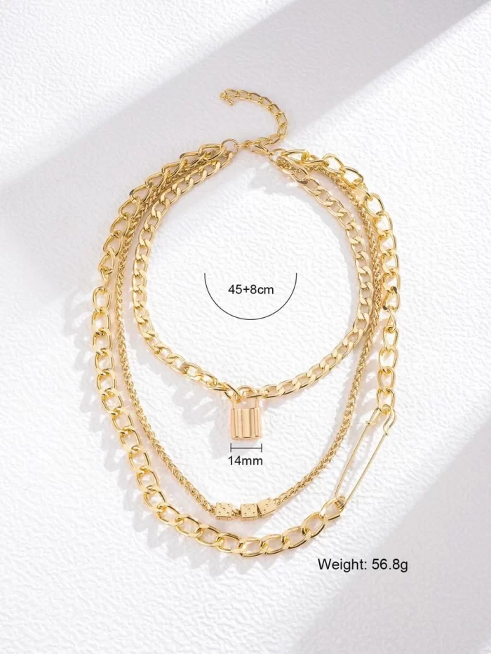 14K Gold Plated Lock Charm Layered Necklace - Image 5