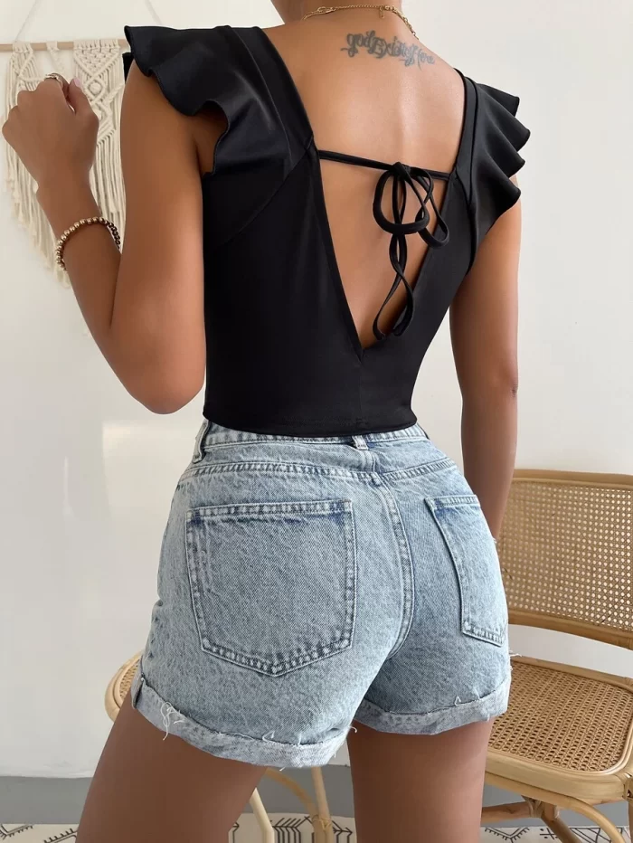Cap Sleeve Tied Backless Crop Top - Image 2