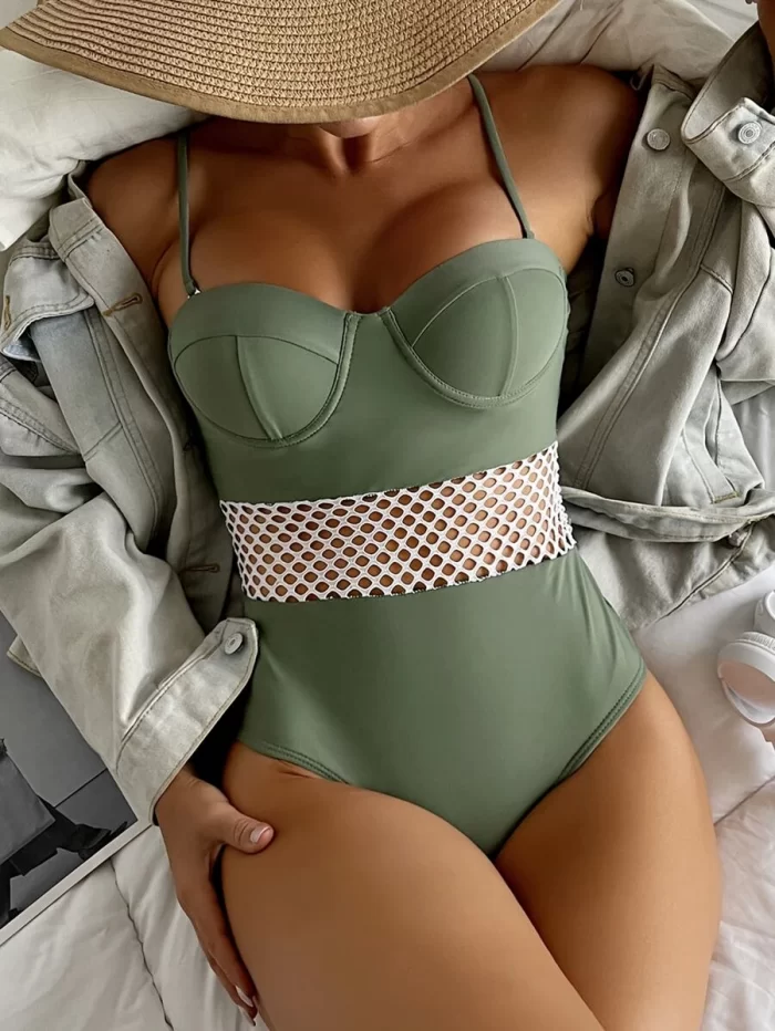 Contrast Mesh One Piece Swimsuit