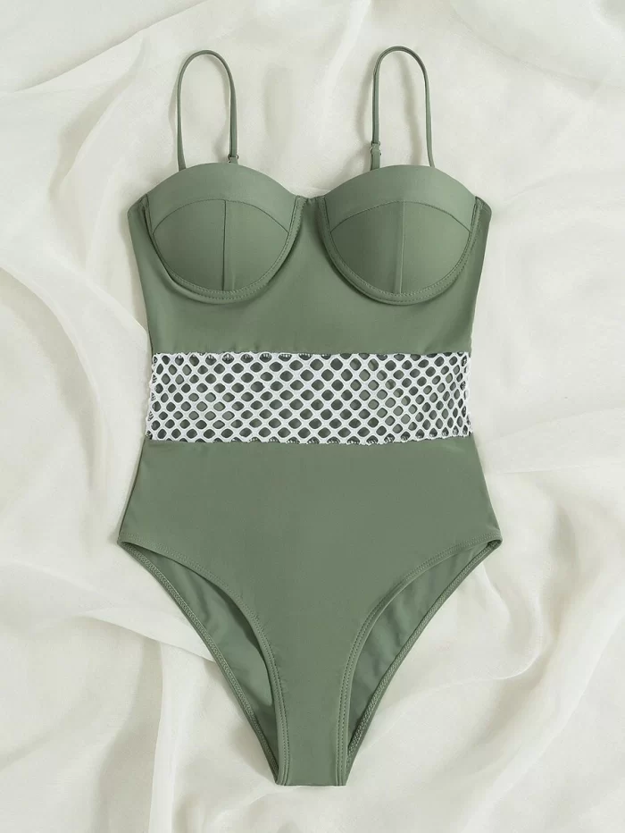 Contrast Mesh One Piece Swimsuit - Image 6