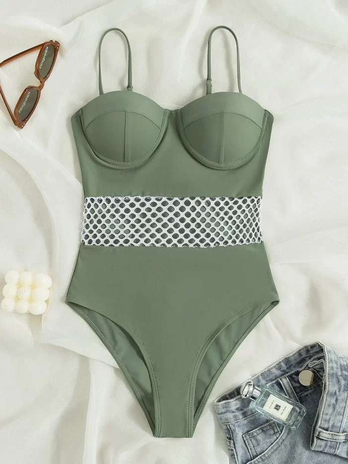 Contrast Mesh One Piece Swimsuit - Image 7