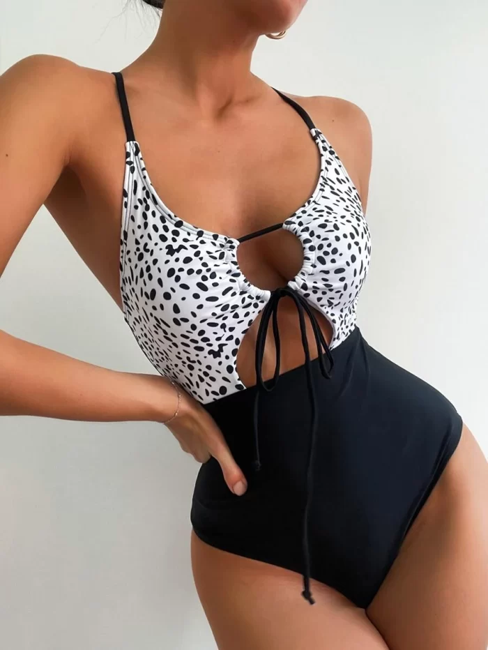 Dalmatian Tie Front One Piece Swimsuit - Image 3