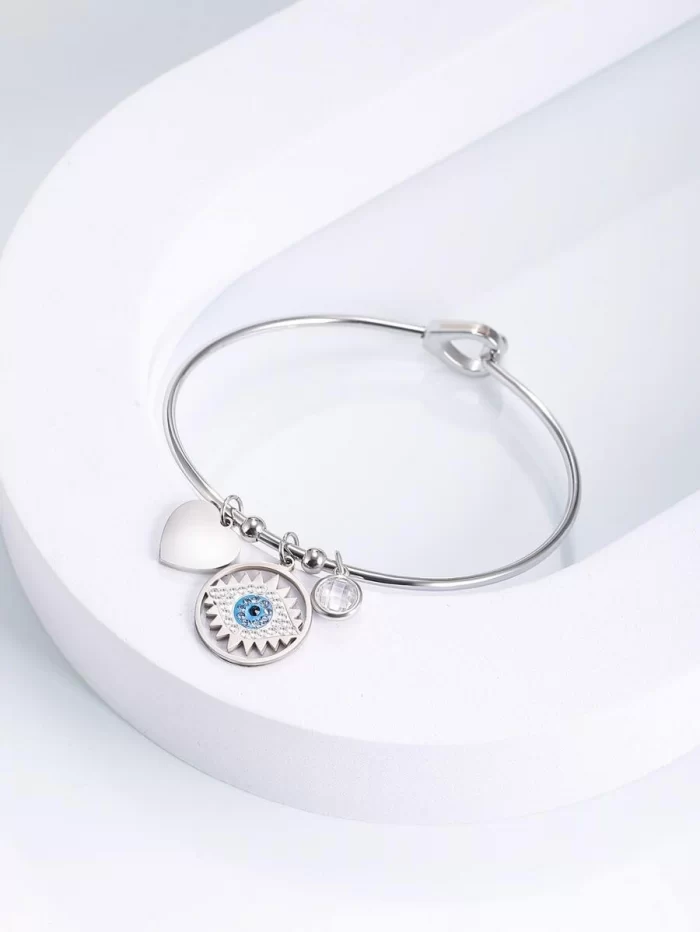 Heart & Eye Charm Bangle - Image 2