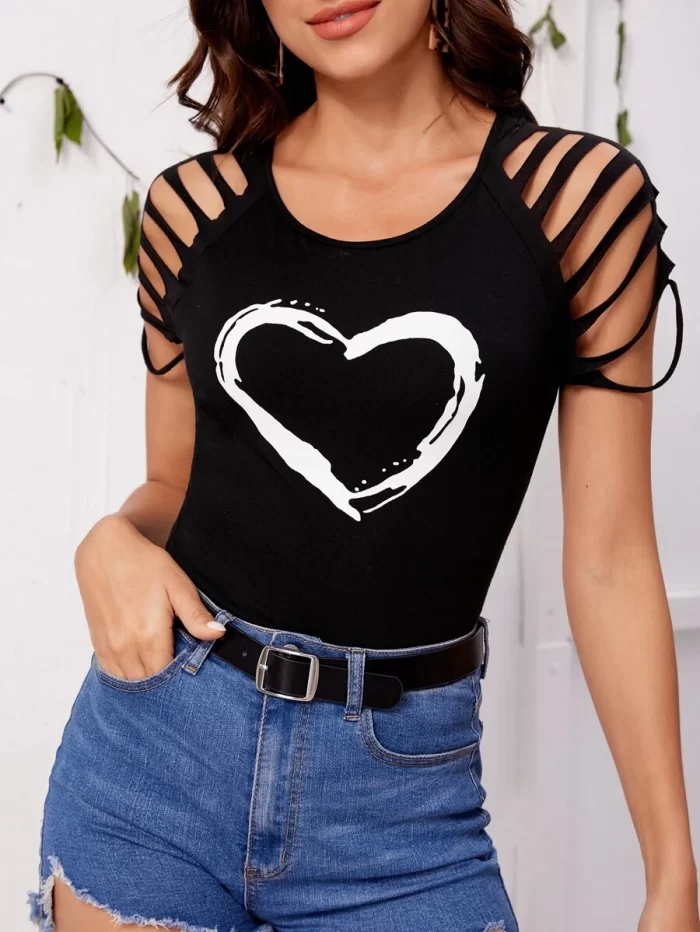 Heart Print Cut Out Tee
