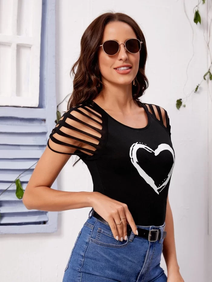 Heart Print Cut Out Tee - Image 3