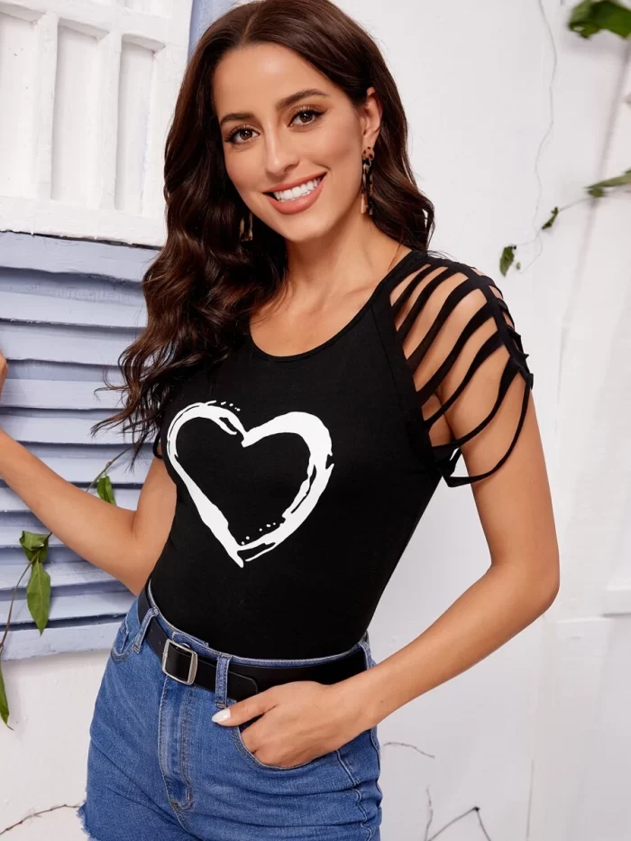 Heart Print Cut Out Tee - Image 5