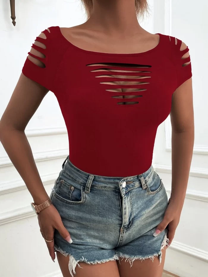 Ladder Cut Solid Tee - Image 4
