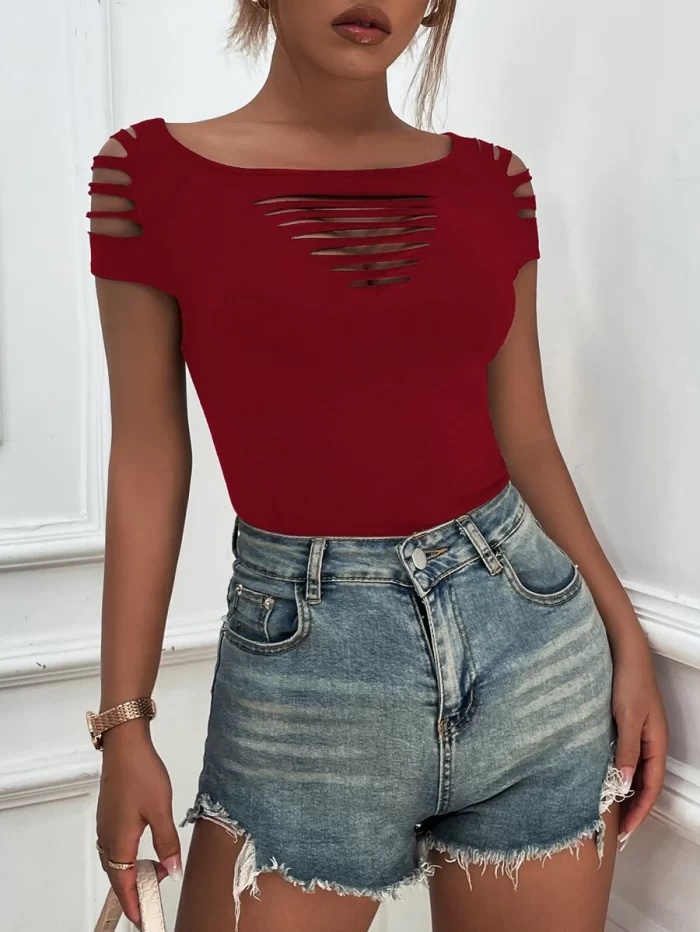 Ladder Cut Solid Tee - Image 5