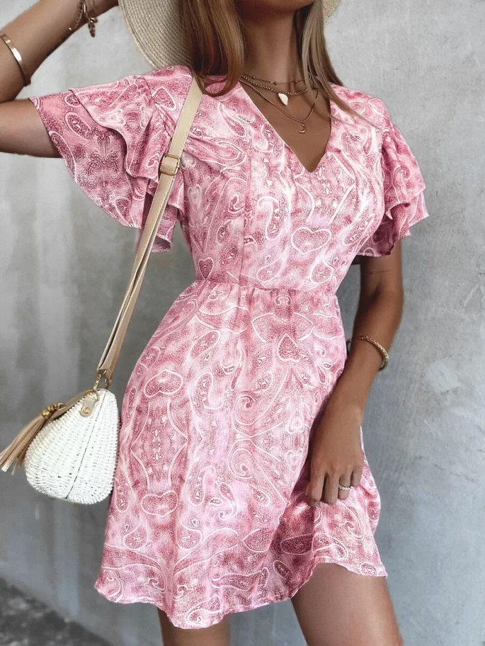 Layered Sleeve Paisley Print Dress