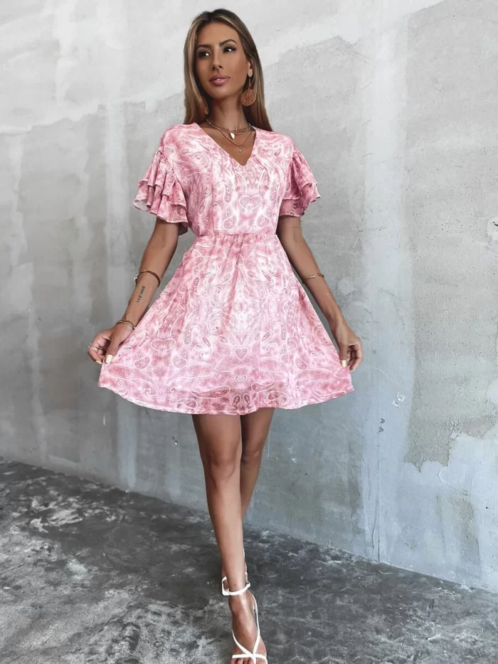 Layered Sleeve Paisley Print Dress - Image 3