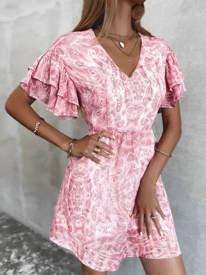 Layered Sleeve Paisley Print Dress - Image 4