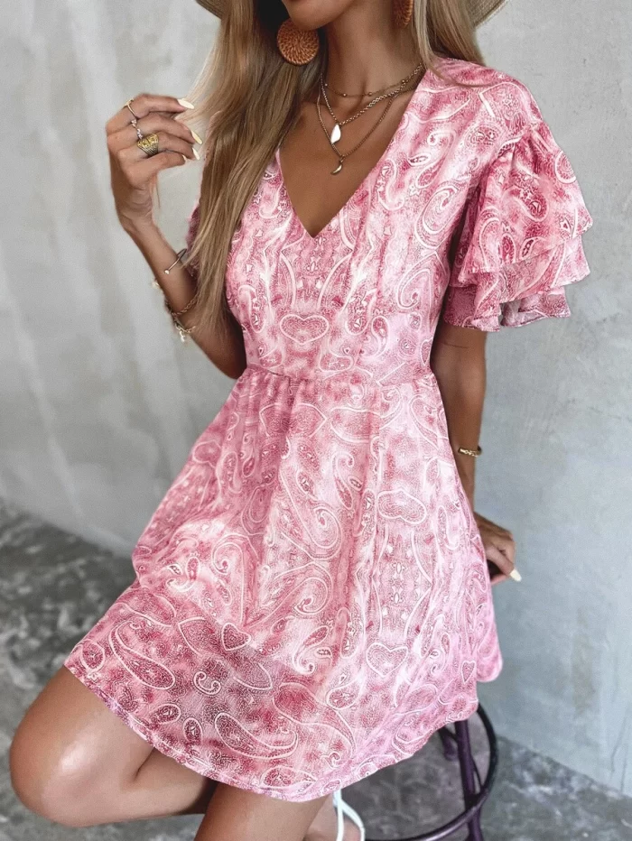 Layered Sleeve Paisley Print Dress - Image 5