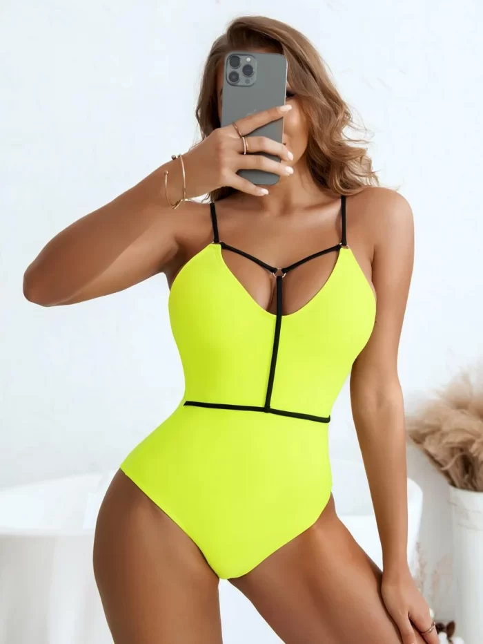 Neon Lime Harness One Piece Swimsuit