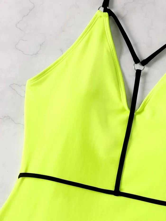 Neon Lime Harness One Piece Swimsuit - Image 4