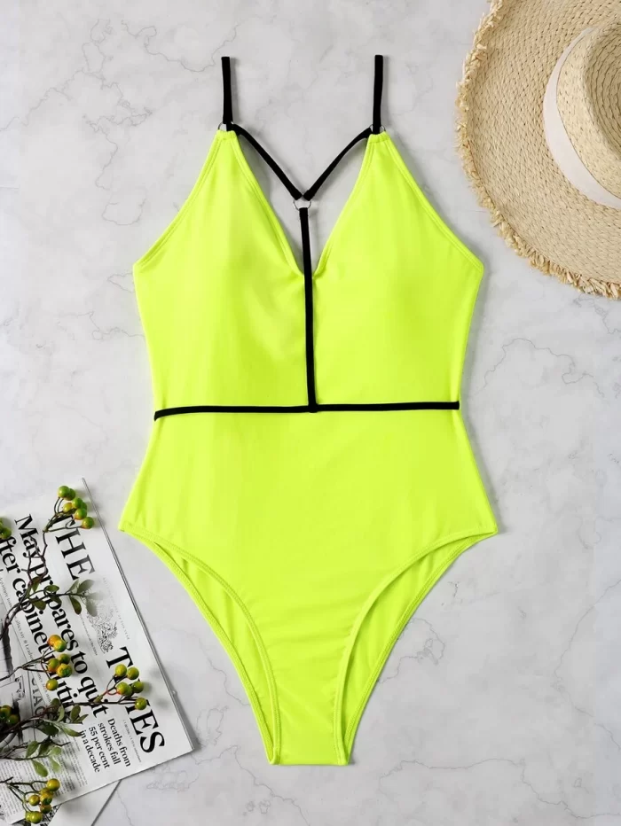 Neon Lime Harness One Piece Swimsuit - Image 7