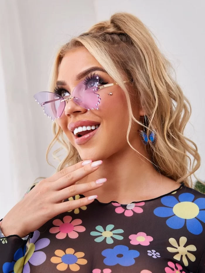Rhinestone Butterfly Shaped Lens Fashion Glasses