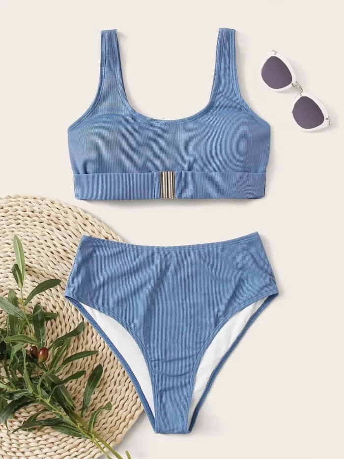 Rib High Waisted Bikini Swimsuit - Image 3