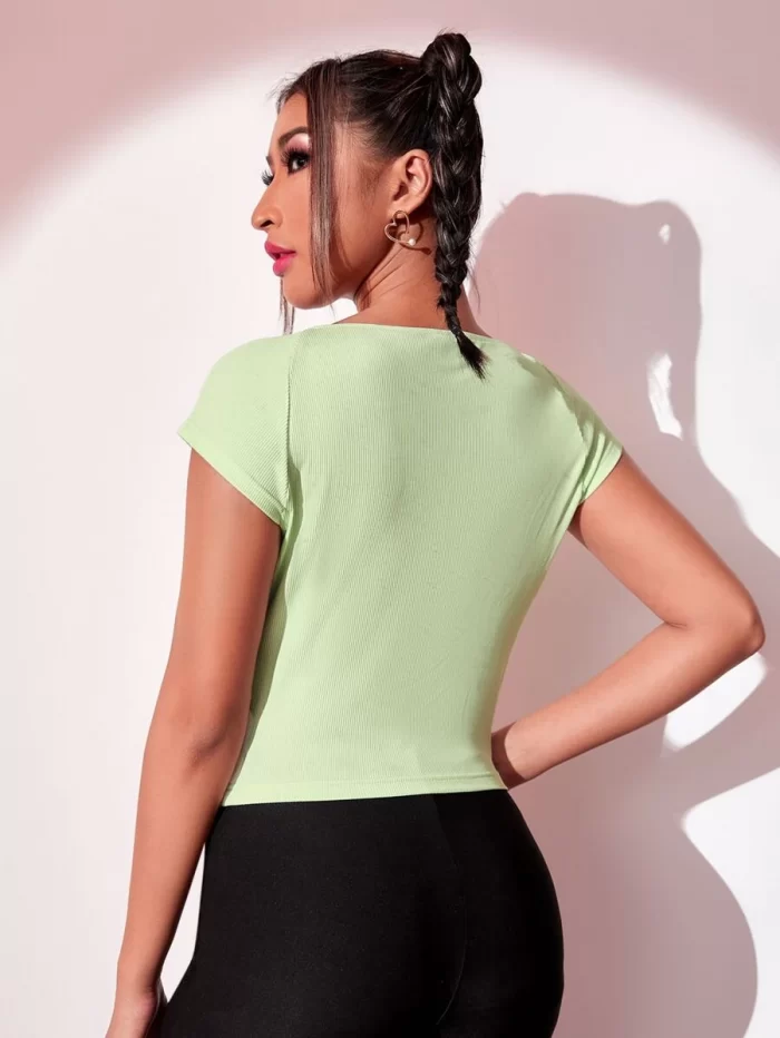 Ribbed Knit Sweetheart Neck Tee - Image 2
