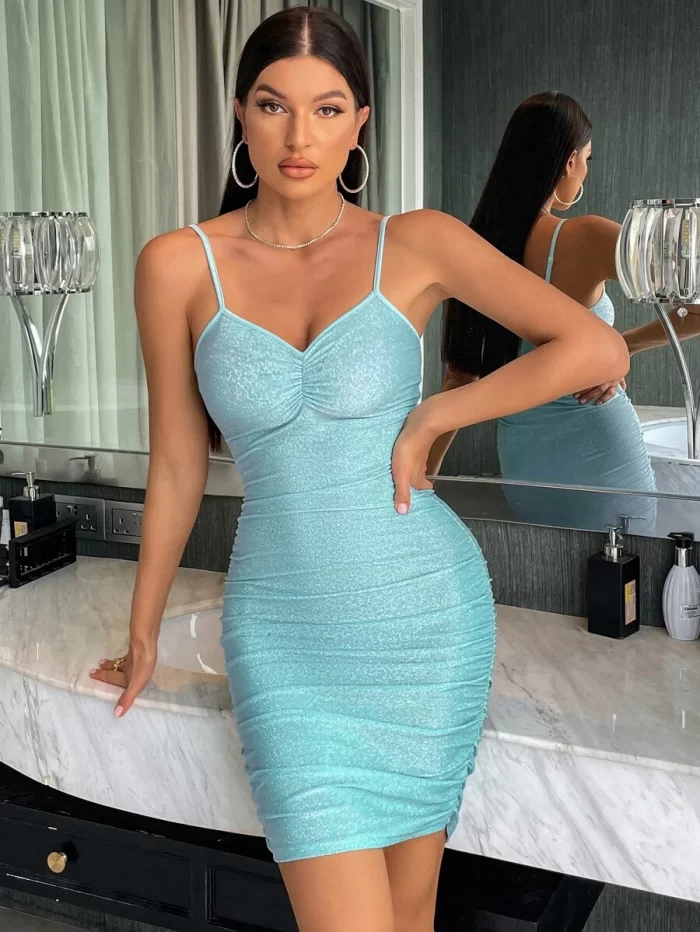 Ruched Glitter Bodycon Dress