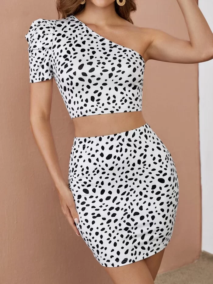 SHEIN Allover Print Puff Sleeve Crop Top And Skirt Set