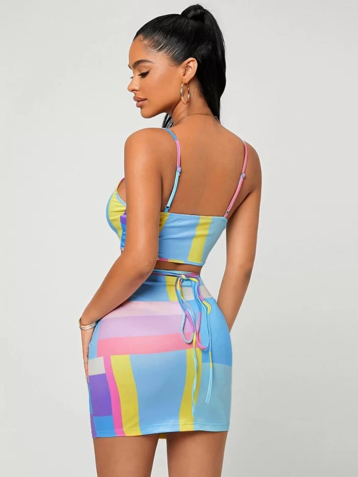 SHEIN SXY Color Block Cut Out Front Crisscross Tie Back Cami Top & Bodycon Skirt - Image 2