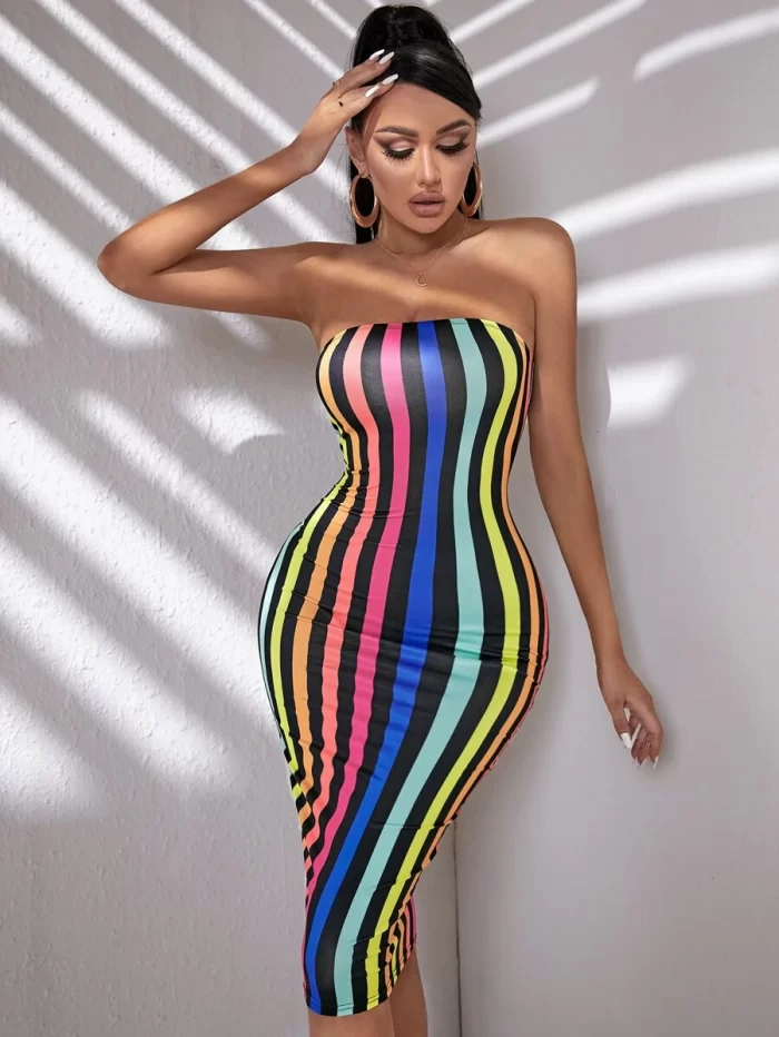SHEIN SXY Striped Tube Bodycon Dress