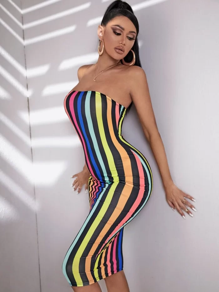 SHEIN SXY Striped Tube Bodycon Dress - Image 3