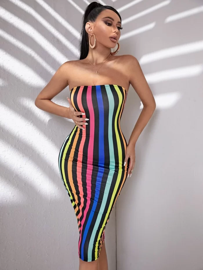 SHEIN SXY Striped Tube Bodycon Dress - Image 4