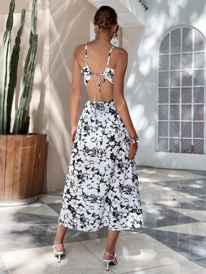 Backless Knot Detail Floral Print Dress - Image 3