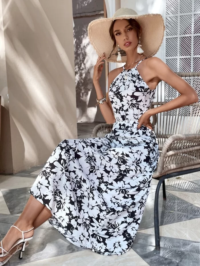 Backless Knot Detail Floral Print Dress - Image 4