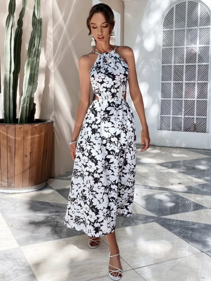 Backless Knot Detail Floral Print Dress - Image 5