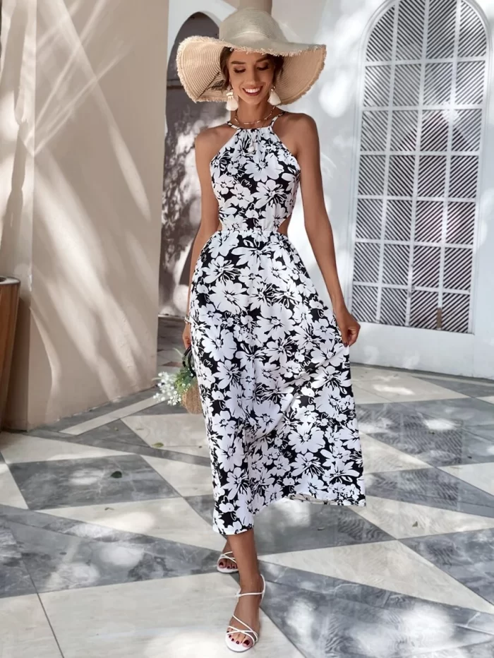 Backless Knot Detail Floral Print Dress - Image 6