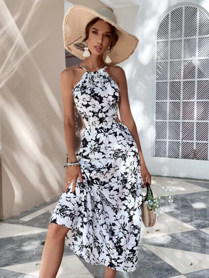 Backless Knot Detail Floral Print Dress - Image 7