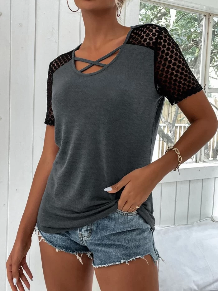 Strappy Yoke Lace Sleeve Top - Image 6