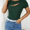SHEIN Cut Out Front Ribbed Knit Tee
