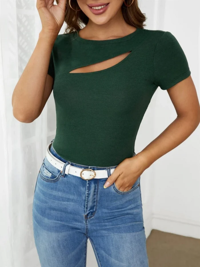 SHEIN Cut Out Front Ribbed Knit Tee
