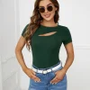 SHEIN Cut Out Front Ribbed Knit Tee