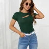 SHEIN Cut Out Front Ribbed Knit Tee