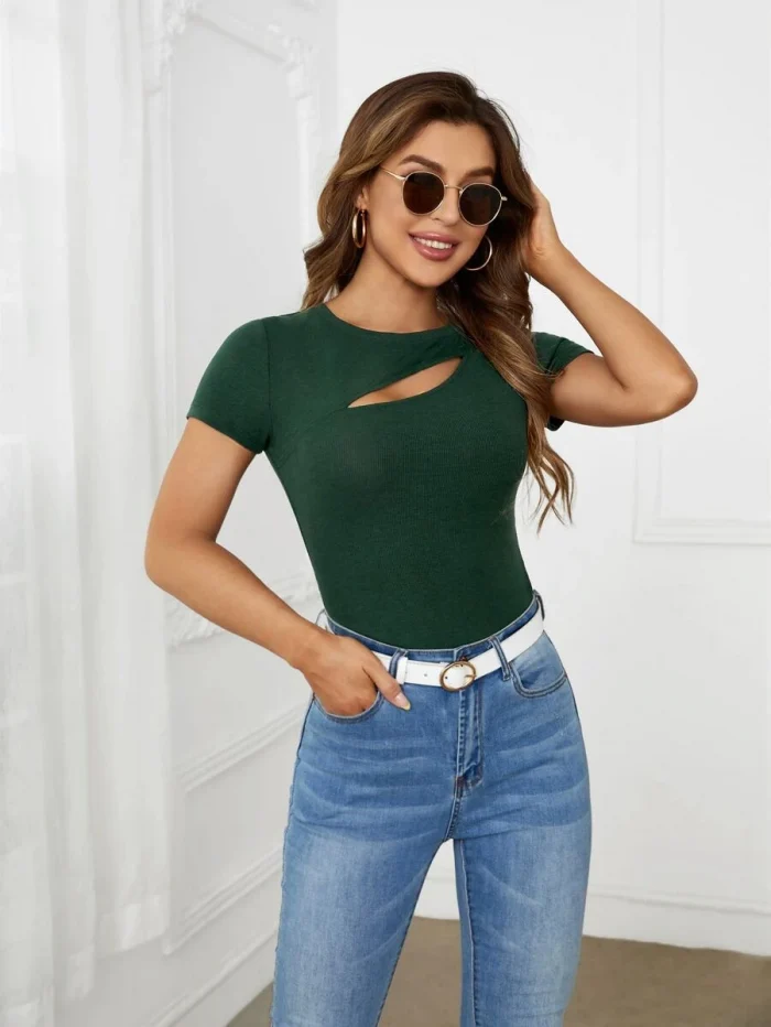 SHEIN Cut Out Front Ribbed Knit Tee
