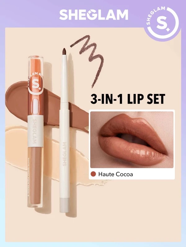 SHEGLAM Soft 90's Glam Lip liner and Lip Duo SetHaute Cocoa Lip Set