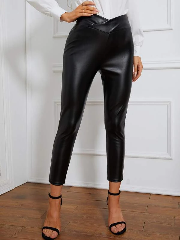 High Waist PU Leather Skinny Pants - Image 4